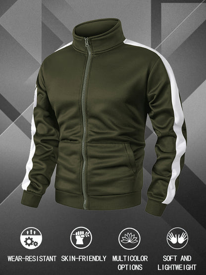 Men's Zip-Up Sports Jacket with Color-Block Design for Casual Wear