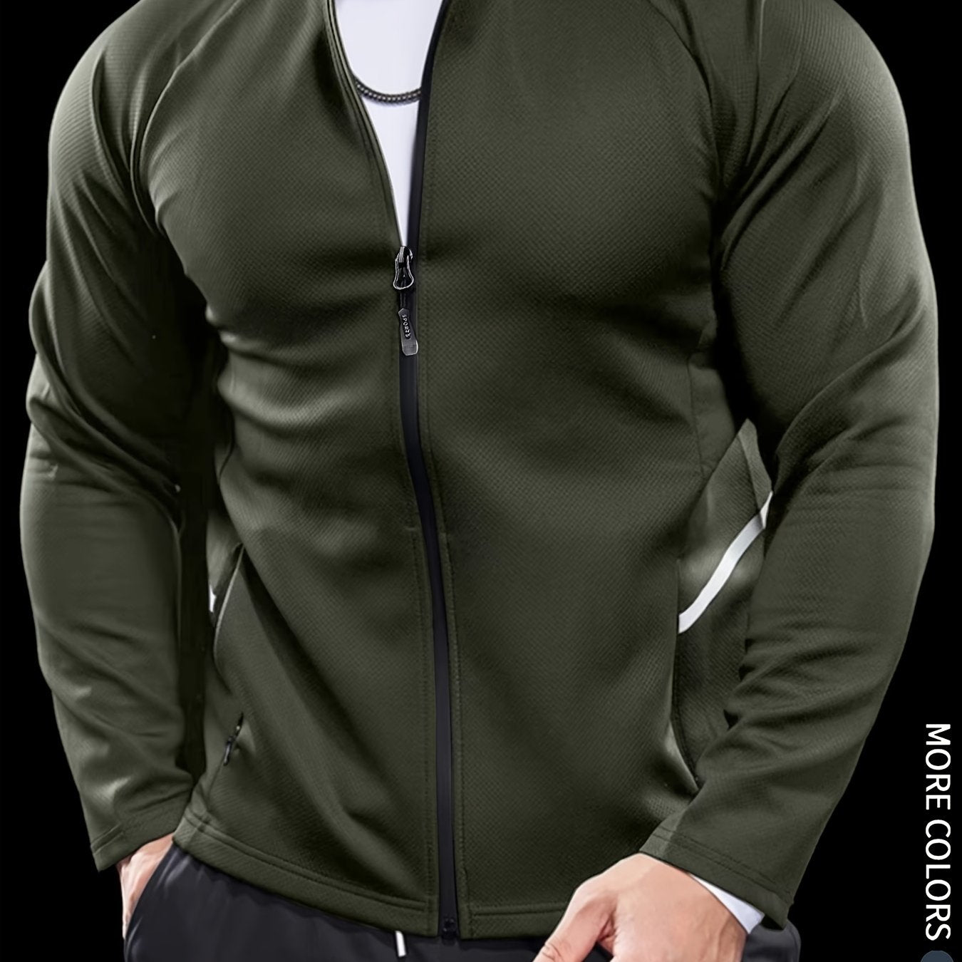 Men's Athletic Jacket - Quick-Dry Gym Coat with Zipper Closure, Lightweight Workout Jacket for Running, Hiking, Training - Olive Green Athletic Outerwear (Machine Washable) - Bodybuilding & Casual Streetwear, Workout Clothes,