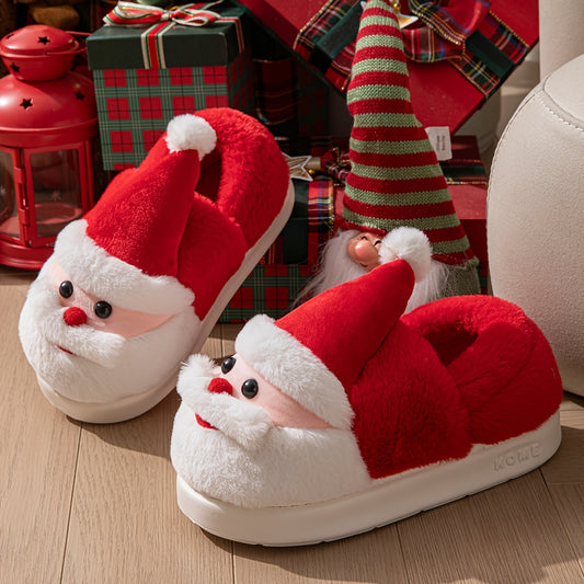 Cozy Christmas Santa Slippers for Women and Men - Warm, Thick Sole, Plush Winter Shoes with Festive Red and White Design, Perfect for Holiday Celebrations, Holiday Slippers|Playful Design|Soft Fabric Upper