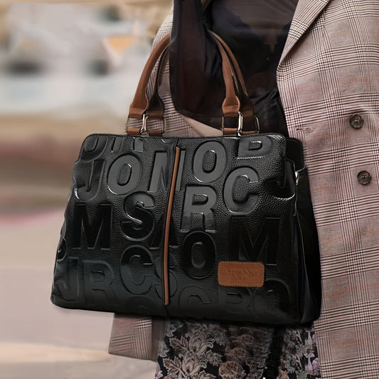 Stylish Black Genuine Leather Handbag with Brown Accents