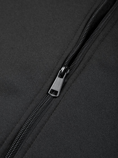 Men's Stand Collar Zip-Up Solid Color Fleece Jacket Long Sleeve Casual Sport Hoodless Coat with Large Side Pockets, Suitable for Daily Wear, Outdoor Activities, Hiking