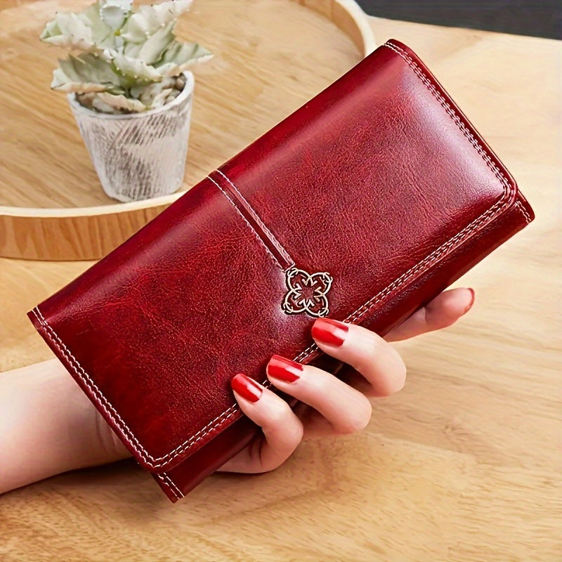 hour Women's Vintage -Korean Style Wallet - Long Wallet with Clasp Closure, Multi-Card Holder (Cash/credit), Slim Envelope Design Handbag, for daily Use, Professional & Special Events - Ladies Purse