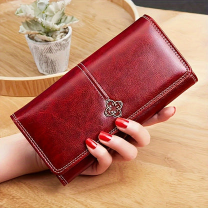 hour Women's Vintage -Korean Style Wallet - Long Wallet with Clasp Closure, Multi-Card Holder (Cash/credit), Slim Envelope Design Handbag, for daily Use, Professional & Special Events - Ladies Purse