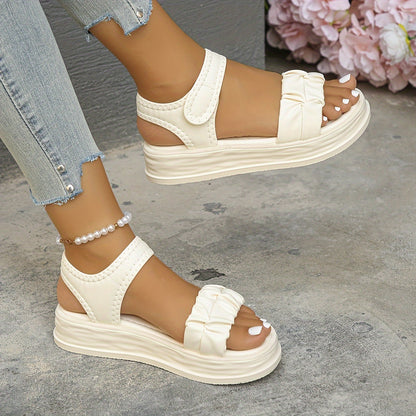 Women's Solid Color Flat Sandals, Casual Open Toe Summer Shoes, Comfortable Ankle Strap Sandals