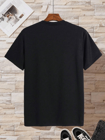 Men'S V-Neck Short Sleeve T-Shirt - Lightweight  Breathable, Casual Fit, Solid Black, Perfect for Summer, High-Quality Knit Fabric, Everyday Tshirt   Casual Style   Comfortable Fit
