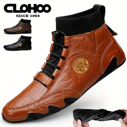 Men's Casual Lace-Up Ankle Boots in Split Leather