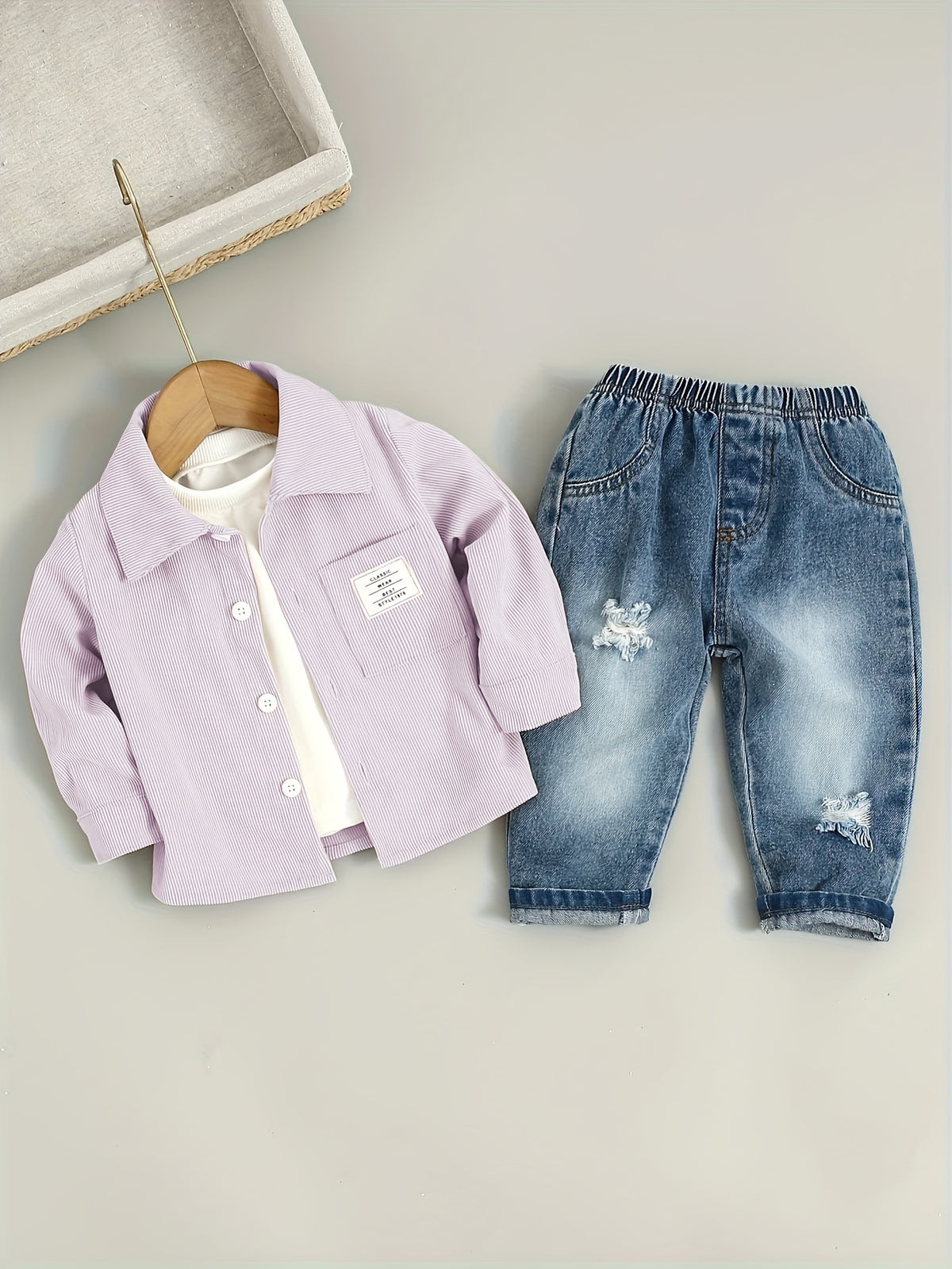 Boys' Cotton Blend Shirt and Jeans Set for Fall/Winter - ayq