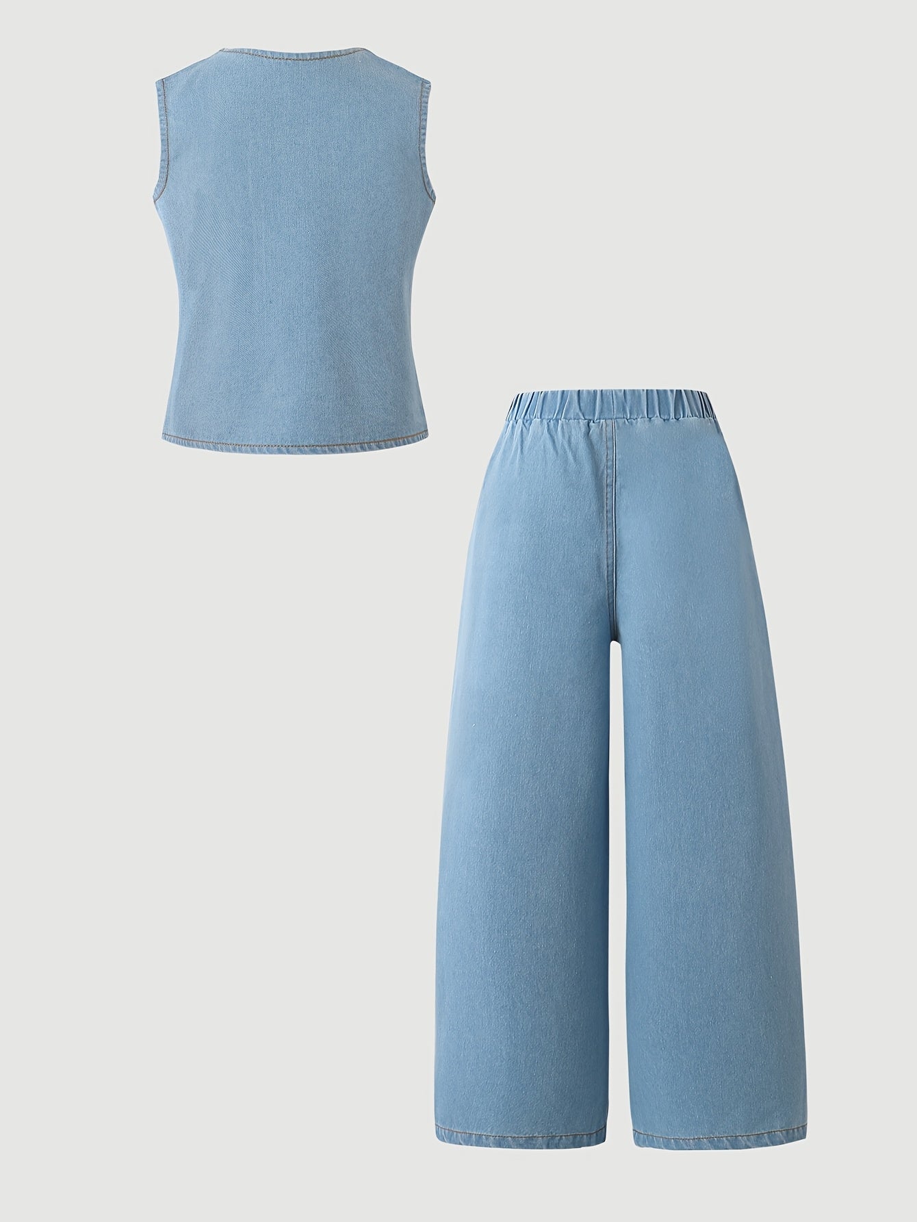 Girls' Casual Cotton Denim Two-Piece Set, Loose Fit Spring Summer