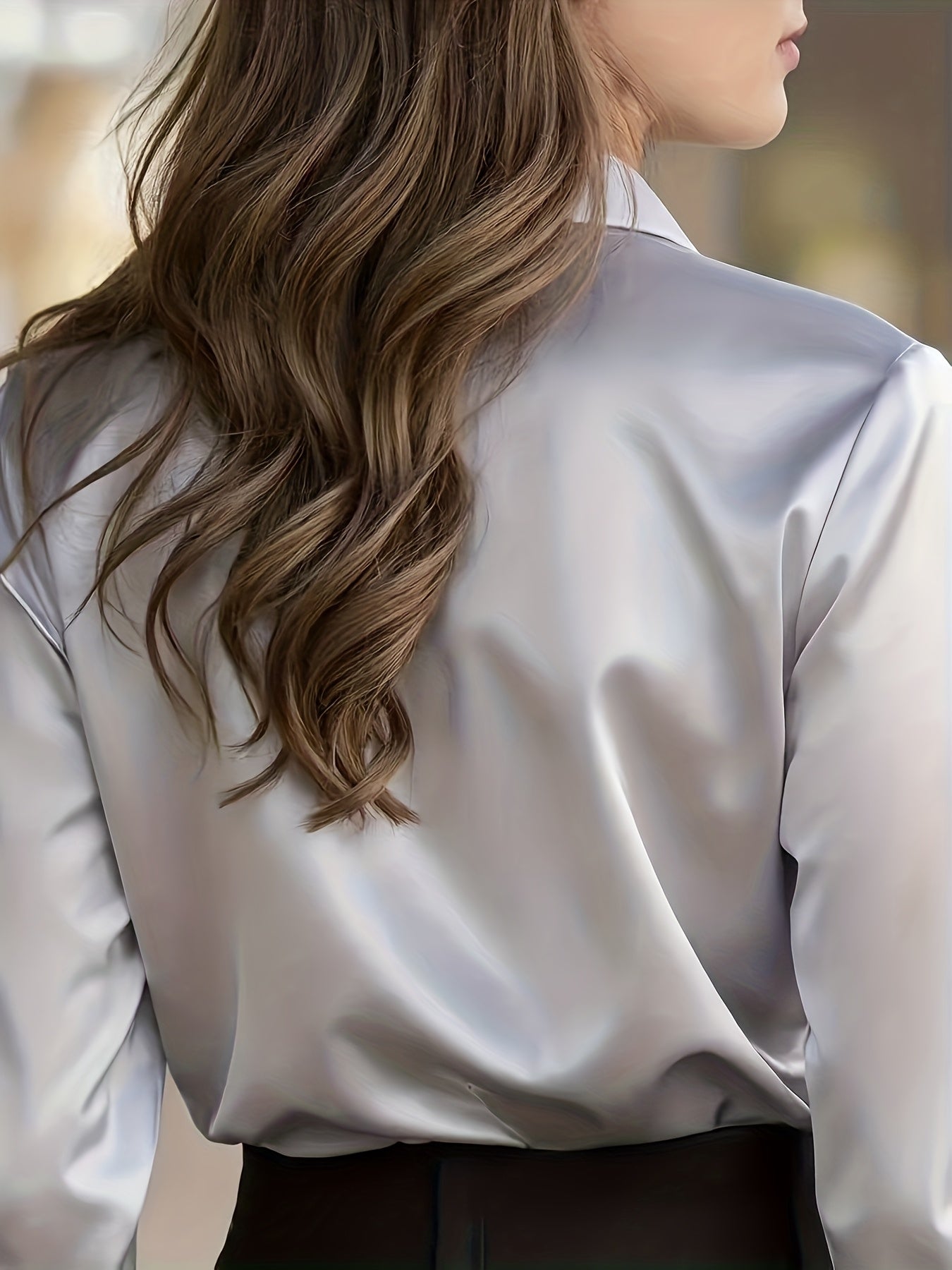 Women's Elegant All-Season Glossy  Shirt Jacket - Collar -Front Closure, Solid Brown (Copper/Black) - Tailored Blazer for, Office & Formal Events - Machine Washable Non-Stretch Professional Outerwear