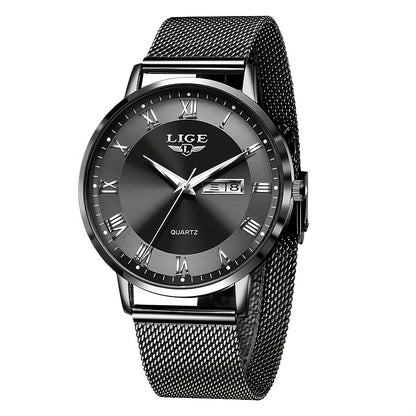 LIGE Women's Elegant Stainless Steel Quartz Watch with Date
