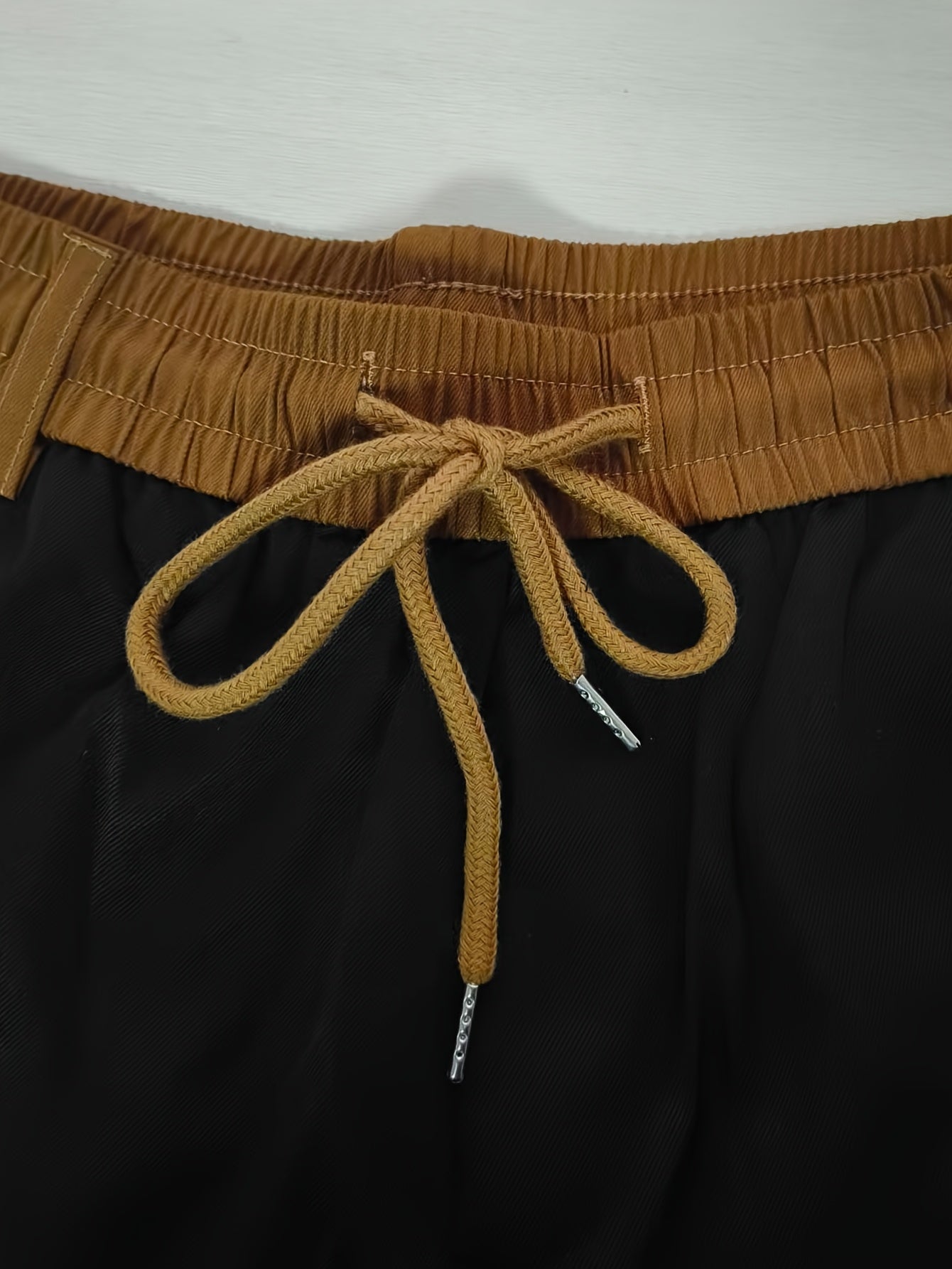 Men's Black Casual Pants with Drawstring & Cuffed Hem