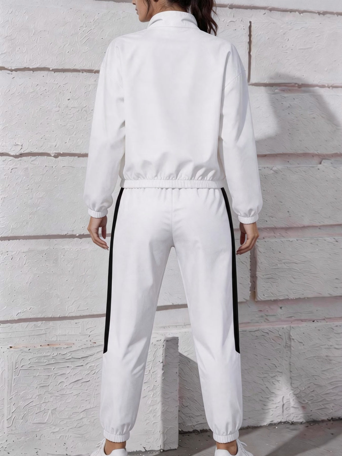 2pcs Geometric Print Polyester Jacket and Pants Set for All Seasons - ayq