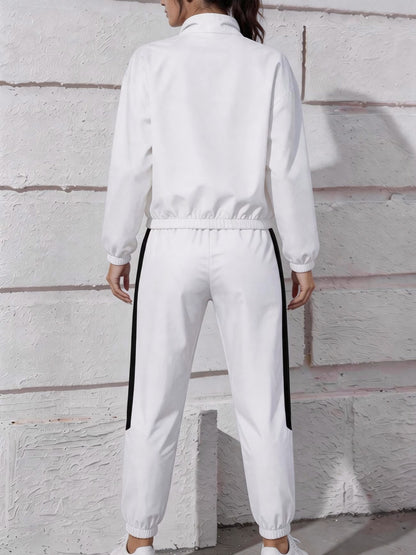 2pcs Geometric Print Polyester Jacket and Pants Set for All Seasons - ayq