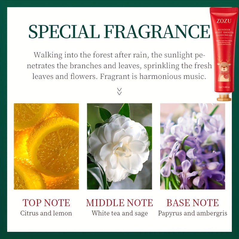 ZOZU Holiday Hand Cream Set of 3: Christmas Combination Hand Cream Gift Box, Merry Christmas Pattern (Santa Claus, Reindeer, Tree) - Moisturizing, Softening, Anti-Crack Formula, 30g Portable Pack, Suitable for Men and Women,