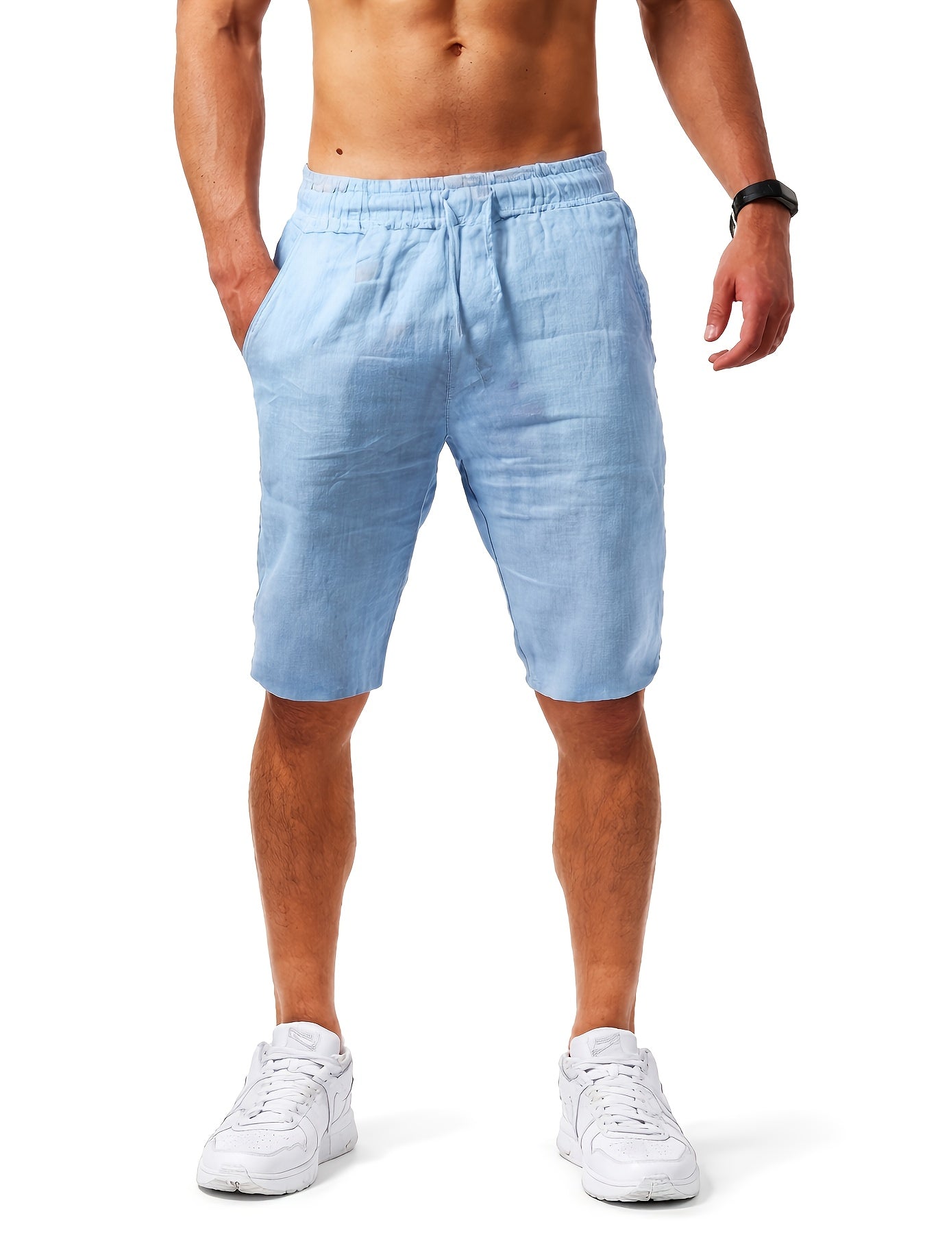 Men's Cotton Casual Beach Shorts with Drawstring Waist 3-Pack