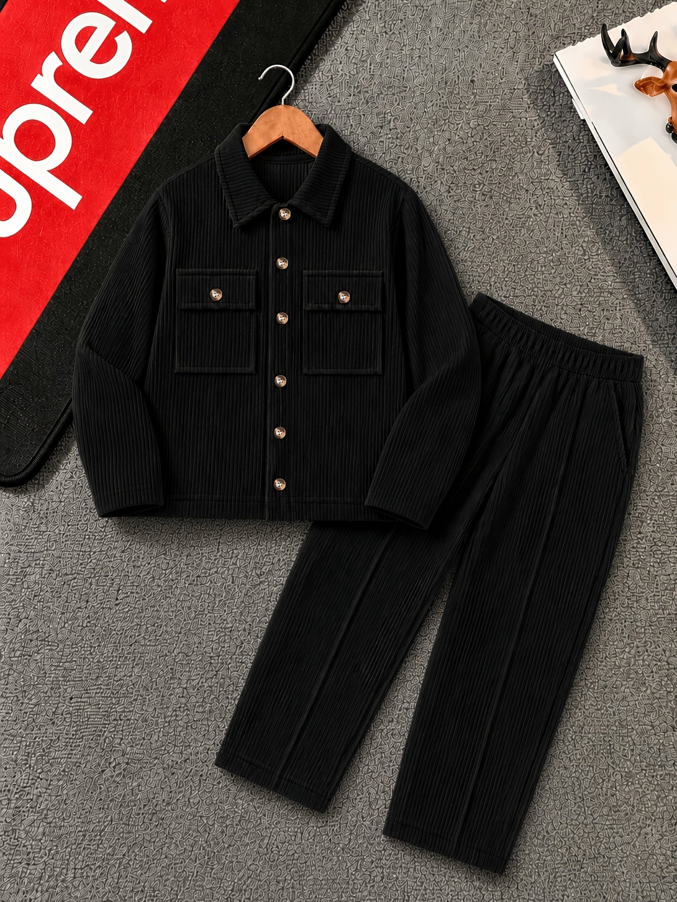 Boys' Casual Corduroy 2-Piece Jacket and Pants Set for Fall