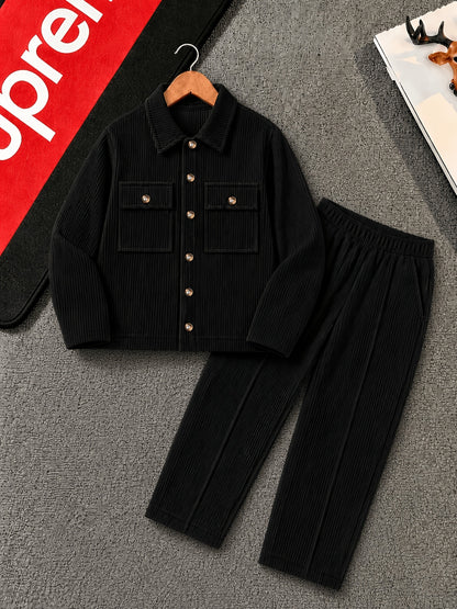 Boys' Casual Corduroy 2-Piece Jacket and Pants Set for Fall