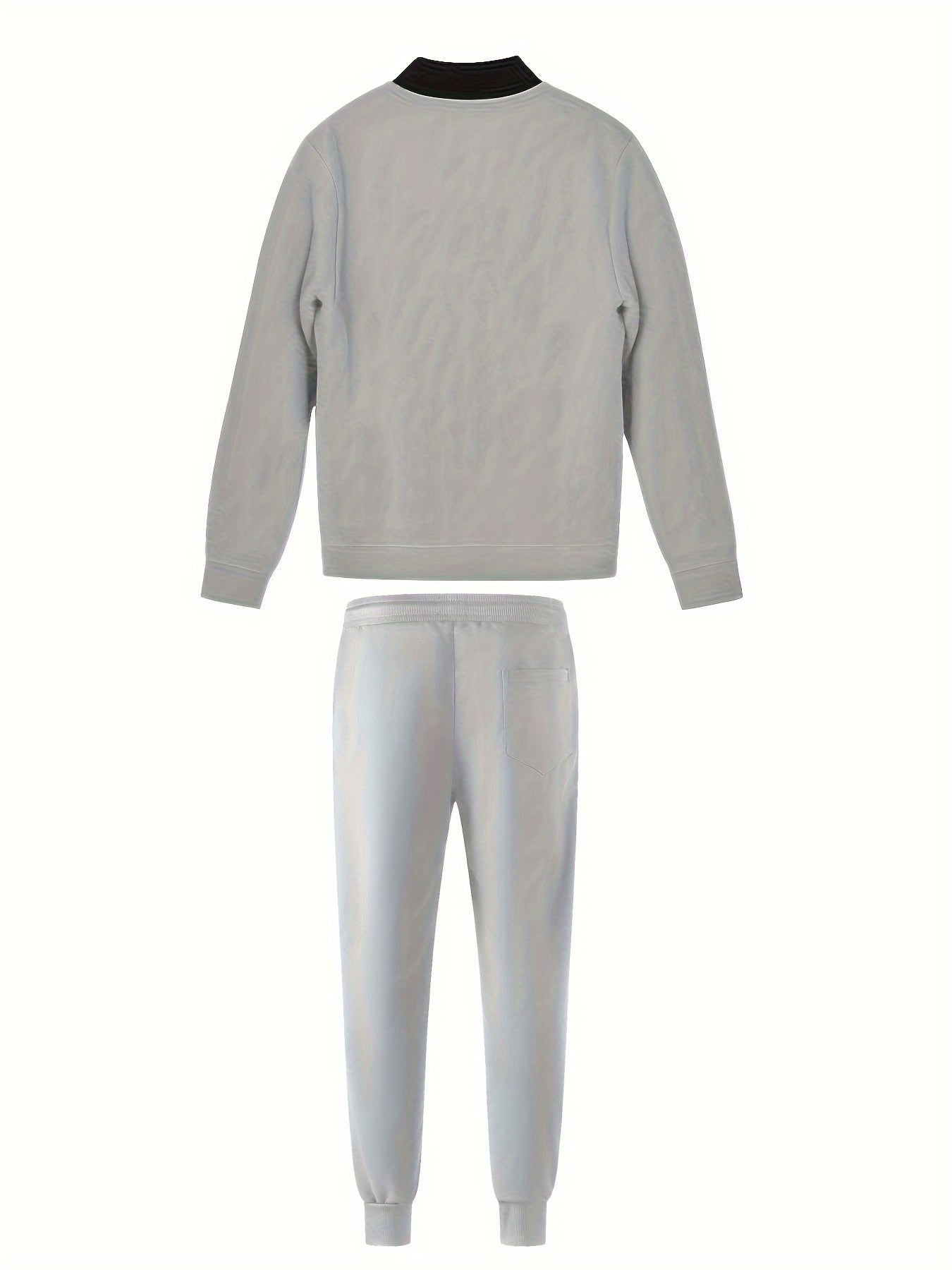 Men's Casual Fashion Suit Set - Polyester, Stand Collar Zip-Up Jacket & Drawstring Pants for Spring/Fall
