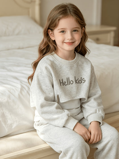 Girls' 3-Piece Spring/Autumn Casual Set with Embroidered Sweatshirt