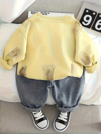 Boys' Casual Cotton Blend Sweatshirt & Denim Pants Set for Spring/Fall - ayq