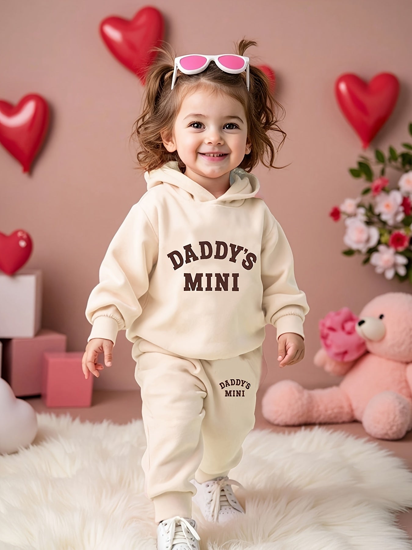 Baby Girl Fall Winter Hooded Fleece Sweatshirt and Pants Set