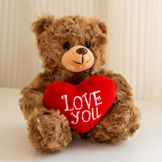 Charming 6-Inch Brown & Red Heart 'Love You' Plush Bear - Perfect for Valentine's, Mother's Day & Father's Day Gifts