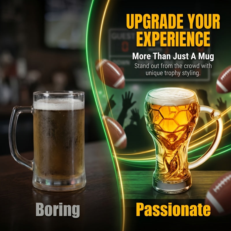 Large Capacity Football-Themed Glass Beer Cup with Plaid Design
