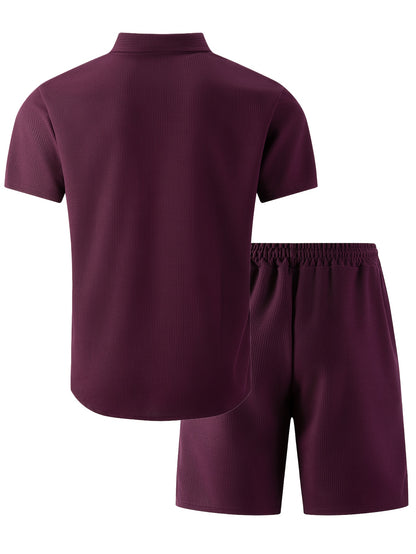 Men's Casual 3-Piece Set: Waffle Knit Shirt, Shorts & Pants
