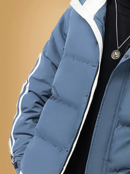 Men's Heavyweight Winter Coat - Hooded Jacket with Full-Zipper Closure, Insulated Outer Shell for Extreme Cold, Front Pockets - Dark Grey/White color, Hand Washable - Ideal for Everyday & Formal Cold Weather Outfits by OceanM