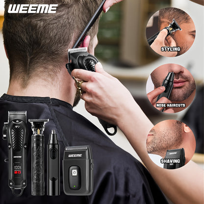 WEEEME 4pcs Men'S Electric Hair Clipper, Nose Hair Clipper, Shaver Set - Wireless USB Charging Professional Hair Clipper Set with Lithium Battery - His Ideal Gift, Hair Accessories | Modern Hair Clipper Tools