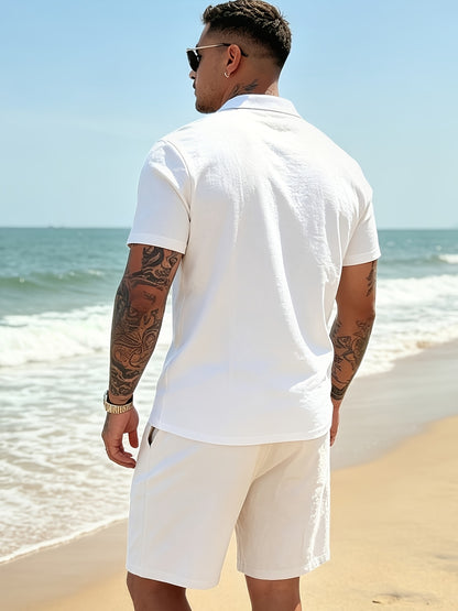 Men's Breathable Linen Polo Shirt & Shorts Summer Set