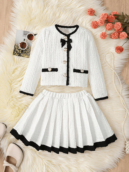Girls' Elegant Two-Piece Jacket and Skirt Set for All Seasons