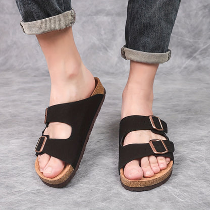 Men's Retro Adjustable Buckle Slippers with Mid-Thick Sole