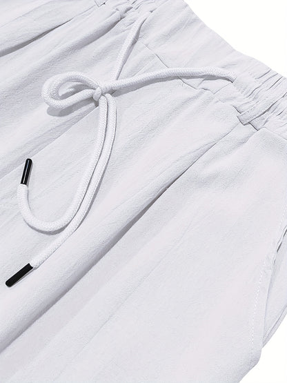 Men'S Casual Linen Drawstring Pants - Comfortable Straight Fit, Lightweight & Breathable for Beach & Outdoor Activities, Beach Casual Wear|Straight Fit Pants|Lightweight Fabric
