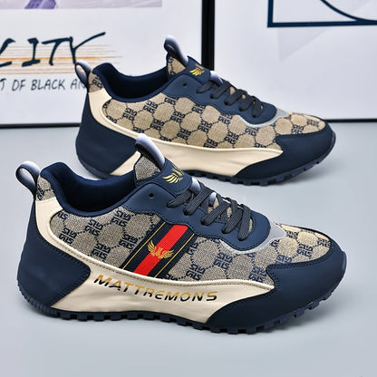 Men'S Luxury High-Top Sneakers - Stylish Black  Beige Design with Golden Accents, Lace-Up Casual Shoes for Spring/Fall, Comfortable Fabric Upper  Rubber Sole, Everyday Footwear   Luxury Sneakers   Rubber Sole Sneakers