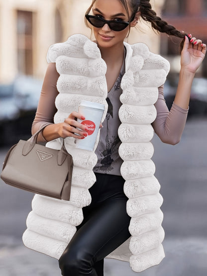 Women'S Cozy Faux Fur Hooded Vest - Sleeveless, Black, Casual Style, Perfect for Fall/Winter, Casual Winter Wear | Hooded Vest | Soft Texture Vest