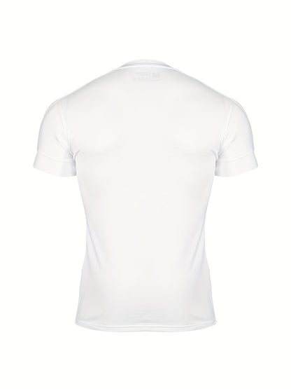 Men'S High-Elastic Breathable Short Sleeve Athletic Shirt - Summer Running  Training Top with "KING" Crown Print, High Stretch Microfiber, White, Gym Wear   Bold Design   Subtle Sheen Finish, Gym Wear Shirts