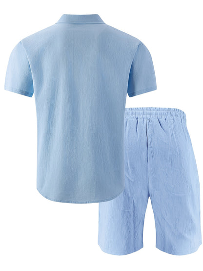 Men's Summer Linen Short Sleeve Shirt & Shorts Set