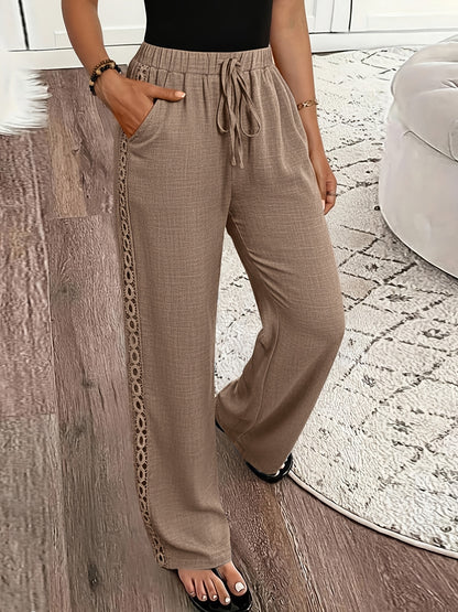 Women's High-Waisted Straight-Leg Casual Trousers with Side Tape