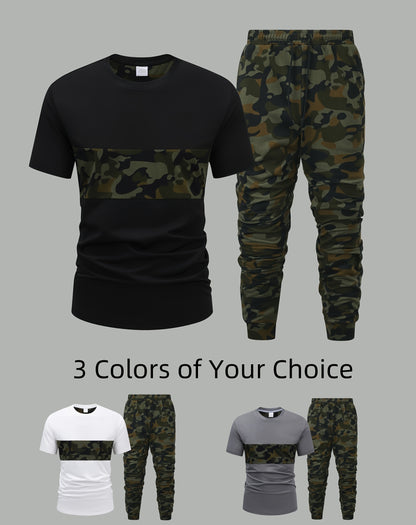 Men'S Camouflage Short Sleeve T-Shirt & Pants Set - Breathable, Quick-Dry Knit Fabric, Casual Style, Regular Fit, Ideal for Outdoor Activities, Hiking, and Fishing, Outdoor Clothing | Casual Style | Comfortable Fit