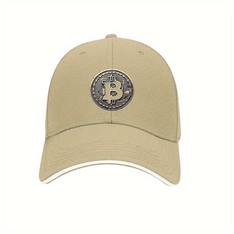 [Adventure Ready] Adjustable Bitcoin Logo Baseball Cap - Lightweight, Soft Polyester Dad Hat with White Accents, Ideal for Outdoor Activities, Fit, Outdoor Headwear | Sleek Cap Design | Durable Headgear