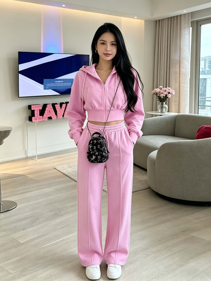 Women's Loose Cropped Hoodie Set with Matching Pants