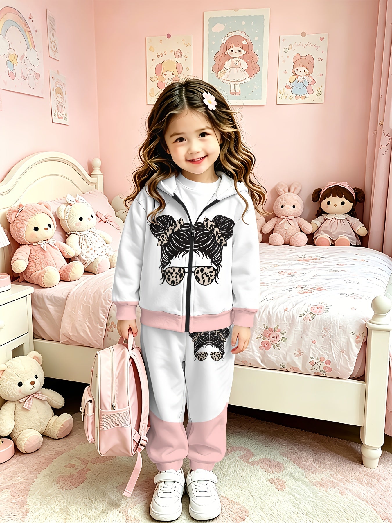 Girls Zip-Up Hoodie and Pants Set Lightweight Casual Outfit