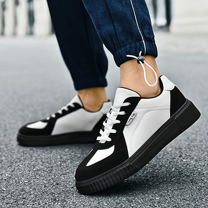 Unisex Black and White Casual Lace-Up Sneakers for Spring/Fall