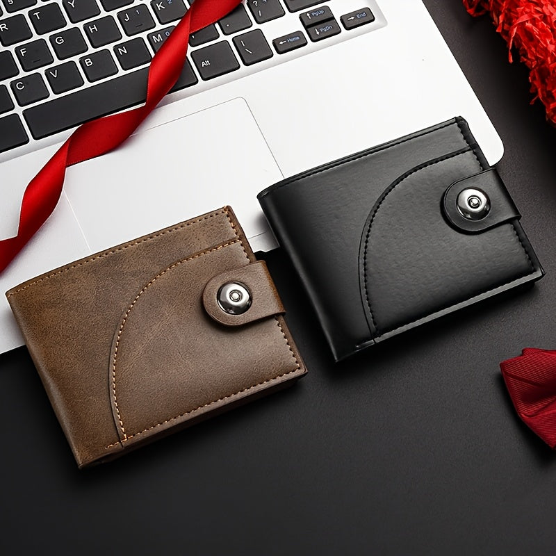 Men's Short Wallet with Magnetic Closure, PU Leather Coin Purse, Fashionable Card Holder with 5 Card Slots, ID Organizer, Suitable for Daily Outings