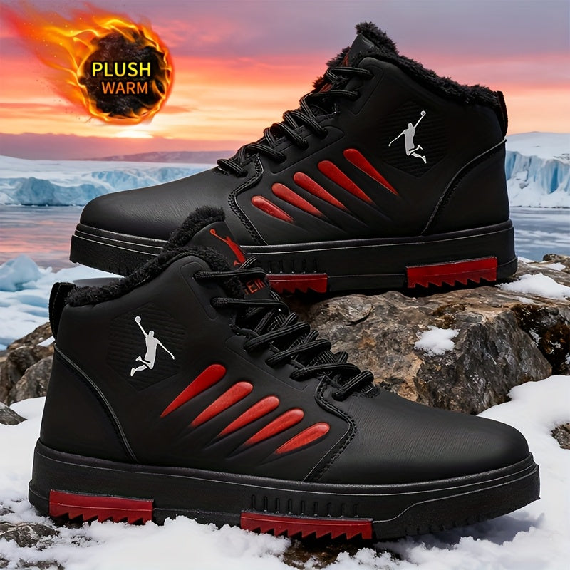 Men'S Winter Warm Thermal Insulated Sneakers - Heavy-Duty Cold Weather Shoes with Thick PVC Sole, Lace-Up Closure, All-Season Outdoor Hiking, Skateboarding, Basketball - Mid-top Design For Enhanced Stability & Warmth - Ideal