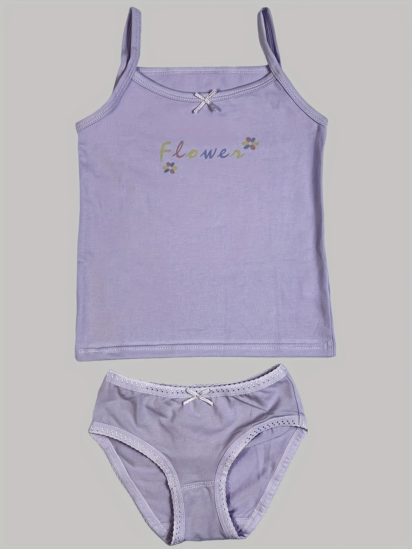Girls' Cotton Playful Suspender Underwear Set with Bow Detail
