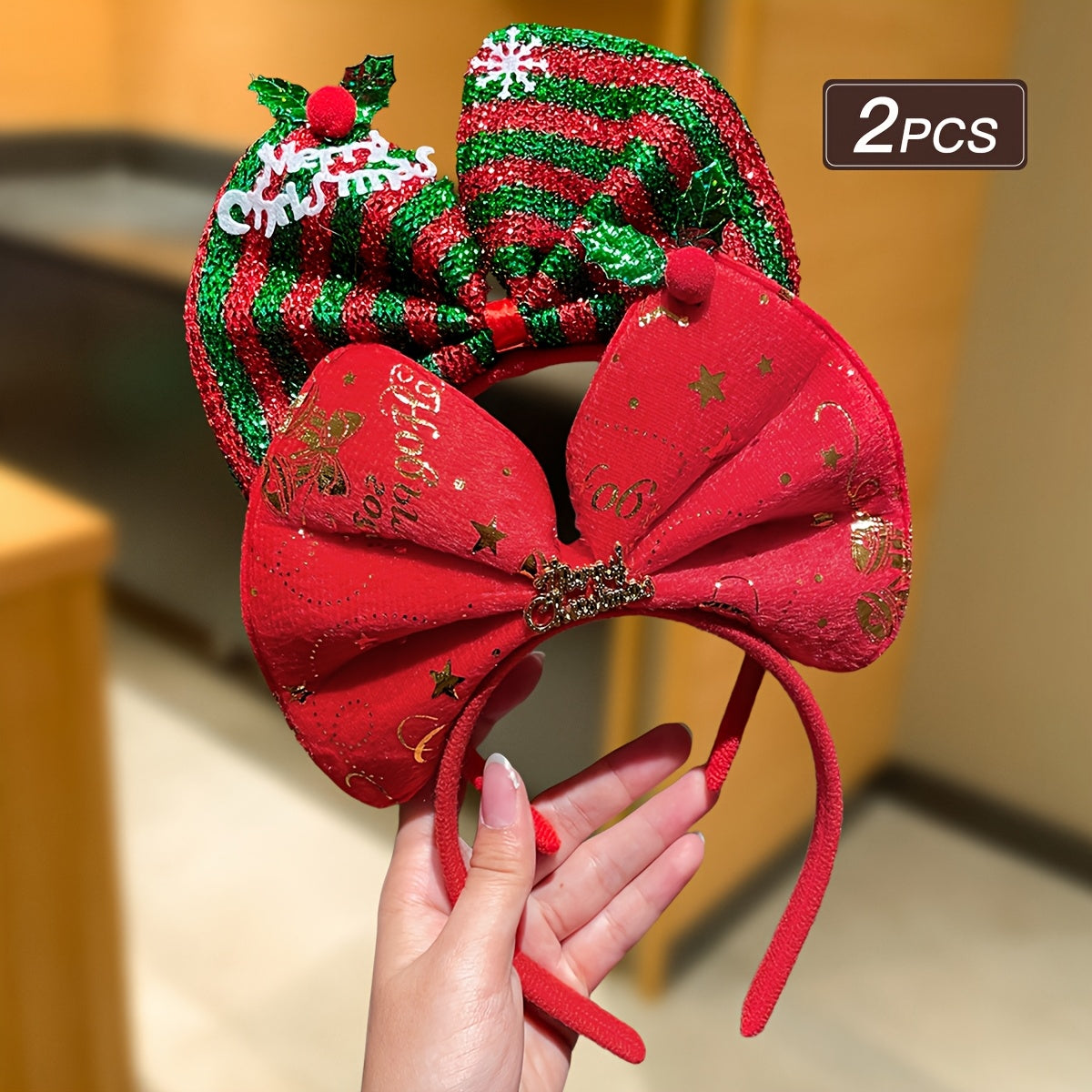 2/4pcs Women'S Christmas Bow Headbands, Sweet and Cute Style, Festive Hair Accessories for Holiday Parties, School Supplies, Autumn Decorations, Christmas Gifts, Christmas Ornaments