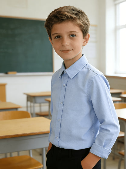 Boys' White Long Sleeve Dress Shirt for School Uniforms