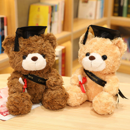 1pc Plush Teddy Bear with Graduation Cap | Soft Polyester Fiber, Cute Bear Doll for Graduation Gifts from Kindergarten to University, Memorabilia for Graduation Ceremonies